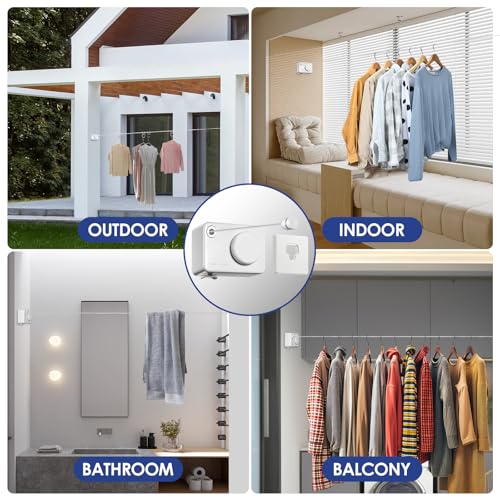 Retractable Clothesline Indoor, Non-Sagging Clothes Line Retracting Outdoors,13.8Ft Heavy Duty Clothes Drying Laundry Line, Wall Mounted Clothesline with 5pcs Hooks (RectangleWhite) - color: White-13.8ft