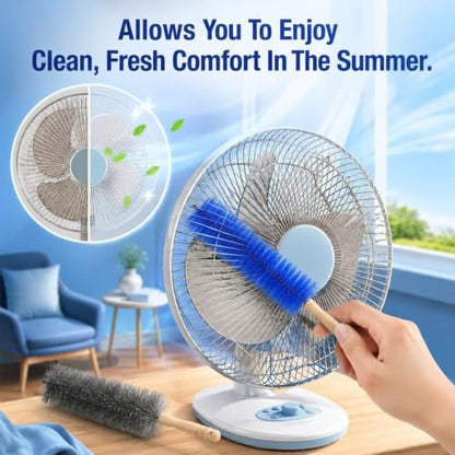 2PC Fan Cleaning Brush, Microfiber Duster Ideal for Electric and Blind, Reusable Fan Cleaner Brush Dust Remover, Non-disassembly Cleaning (Gray + Blue)