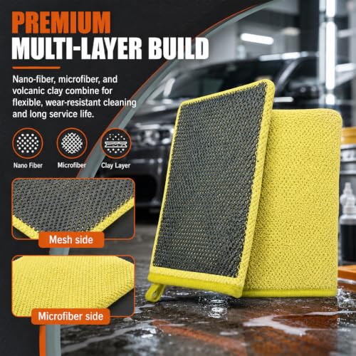 Clay Mitt for Car Detailing, No Scratch Reusable Magic Clay Bar Glove, Microfiber Auto Cleaning Supplies for Removing Debris from Paint, Glass, Wheels, Windshield(Yellow) - color: Yellow