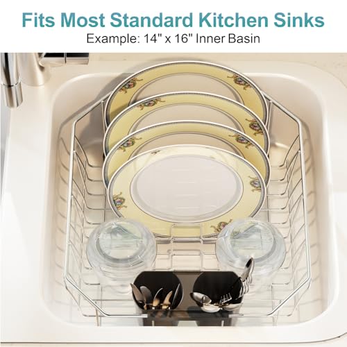 GSlife Small in Sink Dish Drying Rack - Stainless Steel for RV Kitchen - color: Silver Rack With Black Utensil Holder, size: Medium - 14.4" x 13.1" x 5.3"