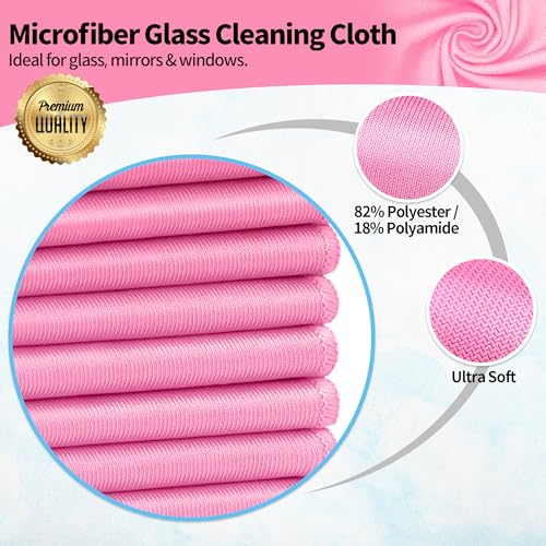 Microfiber Cleaning Cloth, 12 Pack Window Glasses Cleaning Cloth, Reusable Lint-Free Streak Free Polishing Cloth Wipes for Stainless Steel, Eyeglasses, Mirrors, Screens & Lenses,12"*12" Pink - color: Pink, size: 12" x 12"