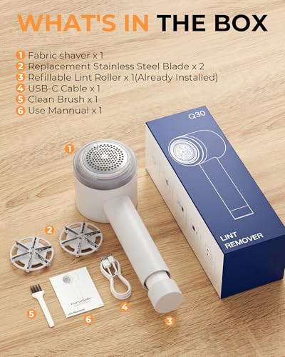 Fabric Shaver, 2 in 1 Rechargeable Sweater Shaver with Lint Roller, Magnetic Cap, Digital Display, 2 Extra Blades, Defuzzer for Clothing Furniture Couch - color: Iovry
