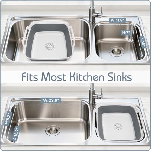 Collapsible Dish Basin with Drain Plug, Foldable Wash Basin 2.4 Gal (9L) - color: Gray