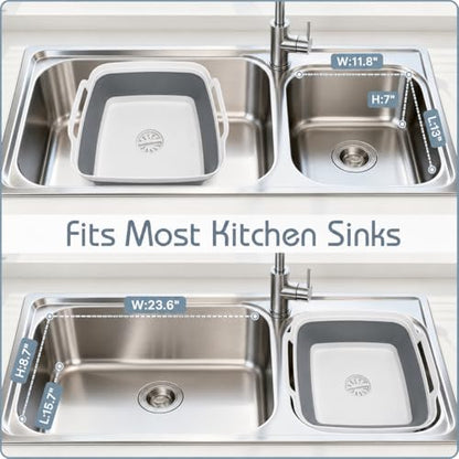 Collapsible Dish Basin with Drain Plug, Foldable Wash Basin 2.4 Gal (9L) - color: Gray