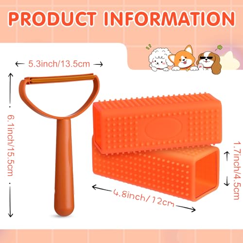 Honeydak 3 Pieces Hair Remover Tool Dog Hair Remover Pro Silicone Cleaner Brush Roller Fuzz Hairball Brush for Carpet Rake, Car Mat, Couch, Pet Bed, Clothes (Orange) - color: Orange