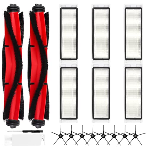 VIEWALL 20Pcs Q5 Replacement Accessories Kit Compatible with Roborock Q5 / Q5+ Plus Robot Vacuum, 2 Main Brushes, 8 HEPA Filters, 8 Side Brushes, 1 Cleaning Tool, 1 Screwdriver, Black, VW-Q5-RP-20P