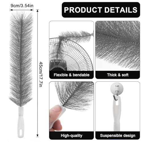 Yuanchu 2 Pcs Fan Cleaner Brushes, Bendable Fan Cleaning Brush Cobweb Duster Set Microfiber Head Washable Brush for Ceiling Fan Air Vents Curtains Cars Box Fan(Grey) - color: Gray