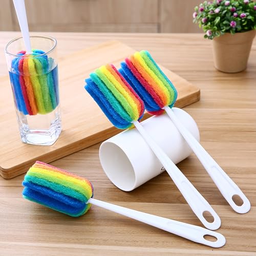 Bottle Brush Cleaner 4PCS Sponge Cleaning Brushes Long Handle Scouring Pad Scrub Brushes for Kitchen Clean Baby Bottle Glasses Mugs Cups (4 PCS) - color: 4