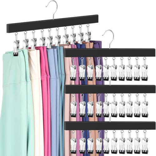 Legging Organizer for Closet, Pants Hangers with Clips - color: Black, size: 4 Pack