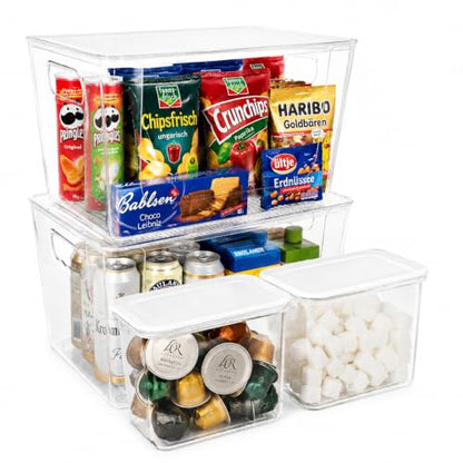 4PCS Home Organization Storage Set, 2 Front Access Clear Storage Bins & 2 Airtight Containers, Stackable for Snacks, Trash Bags, Coffee Pods, Seasonings, Cleaning Supplies, Pantry Under Sink - size: plastic lid