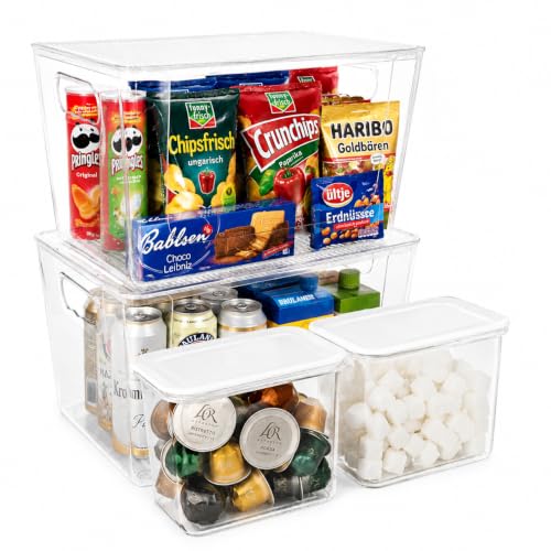 4PCS Home Organization Storage Set, 2 Front Access Clear Storage Bins & 2 Airtight Containers, Stackable for Snacks, Trash Bags, Coffee Pods, Seasonings, Cleaning Supplies, Pantry Under Sink - size: plastic lid
