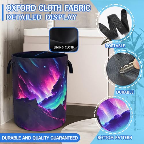 Aurora Mountain Laundry Basket Foldable Oxford Cloth Hamper 18.9 x 16.5 In - color: Beautiful Aurora Mountain