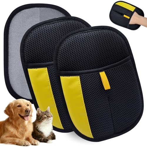 2 Pcs Pet Hair Removal Glove, Reusable Pet Hair Gloves - color: 2Pcs-BlackYellow