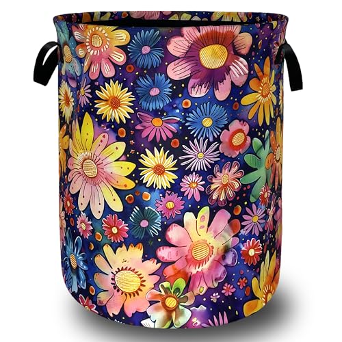 Colorful Hippie Flower Laundry Basket Oxford Cloth Hamper 18.9x16.5 Inch - color: Abstract Hippie Flower Floral