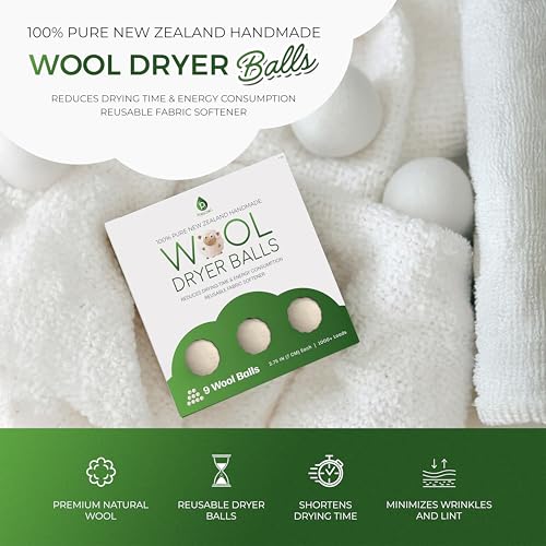 Pursonic XL Laundry Wool Dryer Balls Made with 100% Pure New Zealand Wool - Natural Reusable Fabric Softener Balls for Drying Time & Energy Consumption - Reduces Clothing Wrinkles & Lint - Set of 9 - size: 1 Count (Pack of 9)