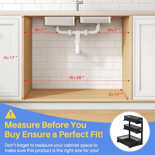 Under Sink Organizer, 3-Tier Thickened Metal Pull out Cabinet Organizer Shelf, Height Adjustable Slide out Storage Drawer Rack for Kitchen Bathroom Pantry Laundry Home Organization, 1-Pack, Black - color: Black, size: 1-Pack