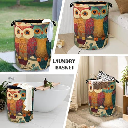 Cute Owl Laundry Basket,Foldable with Handles Tote Bag Oxford Cloth for Bathroom Bedroom Dirty Clothes Storage Bucket 16" x 20.8" - color: Cute Owl