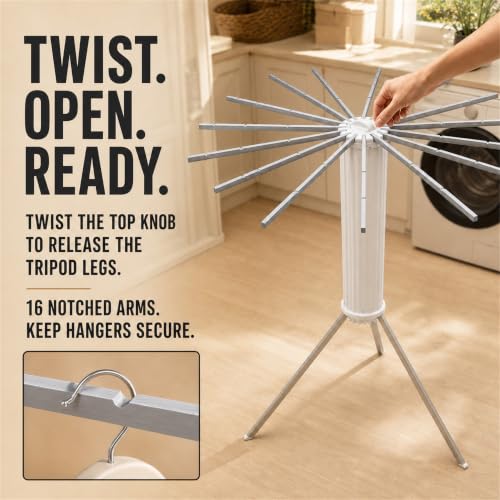 Clothes Drying Rack Foldable, Portable Laundry Drying Rack for Clothes with 16 Aluminum Rods & 48 Windproof Slots, Collapsible Tripod Dry Rack for Apartment, RV, Balcony - style: Aluminum RODS & Aluminum Legs
