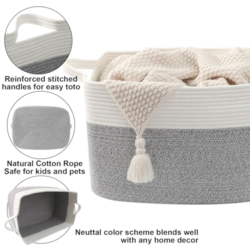 96L Laundry Basket with Handles, Extra Blanket Basket, White/Grey - color: White & Grey, size: 96L