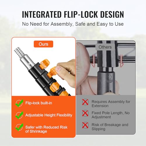 VEVOR Telescopic Extension Pole, 6-24 FT Multi-Purpose Extension Pole, Sturdy Aluminum Alloy Paint Extendable Pole with Flip-Lock Design, Telescopic Pole for Painting, Dusting and Cleaning - style: 6-24 FT