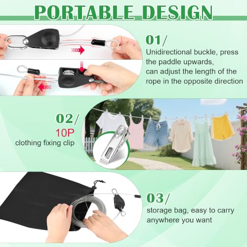 Windspeed Retractable Clothesline Outdoor Heavy Duty Travel Clothesline Retractable Clothes Line for Outside Travel Camping Cloth Line, Galvanized Steel Material, and 10 Clips, Storage Bag (50Ft) - size: 50Ft