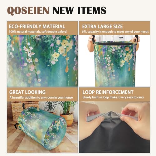 Abstract Flowers Laundry Basket,Spring Floral Collapsible Laundry Baskets with Handles,Waterproof Oxford Cloth Storage Basket 16"x20" for Bathroom/Bedroom/Dormitories - color: Abstract Flowers,Spring Floral