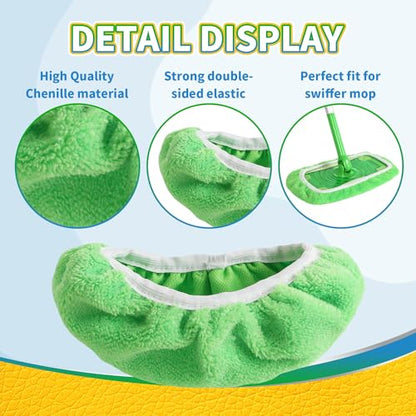 AmaVins Reusable 100% Coral Fleece Mop Pads Compatible with Swiffer - color: A-green 3 Pack