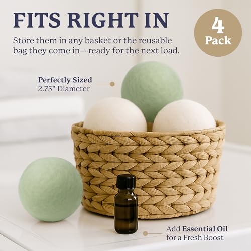 Farberware Wool Dryer Balls, 4-Pack, Reusable - color: White/Green