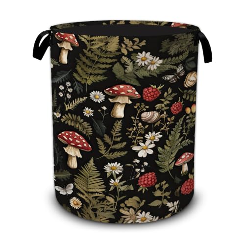 Mushrooms Laundry Basket with Handles,Herbs Berries Butterfly Foldable Oxford Laundry Hamper,Collapsible Clothes Storage Basket for Laundry Room/Bathroom/Bedroom/Dormitories 20.8 x 16 Inches - color: Mushrooms Herbs Berries Butterfly