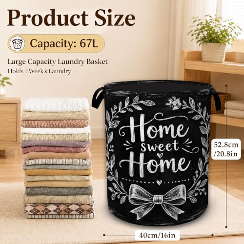 Sweet Home Wreath Large Clothes Hamper, Portable Collapsible Laundry Basket with Handles, Freestanding Storage Bin for Bedroom Bathroom Dorm Laundry Room - color: Sweet Home Wreath
