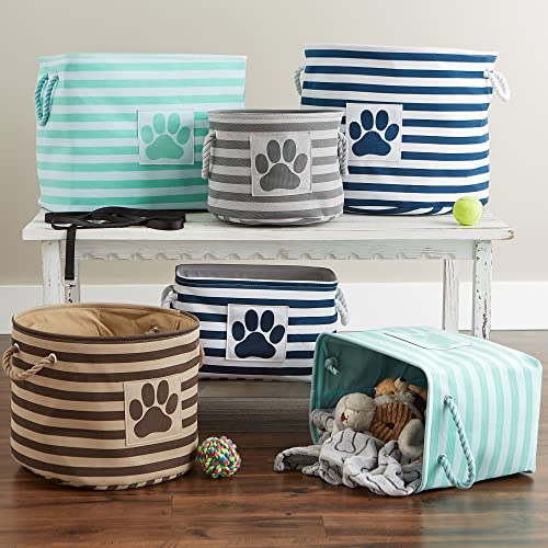 Bone Dry Pet Storage Collection Striped Paw Patch Bin, Small Round, Navy - color: Navy, size: Small Round