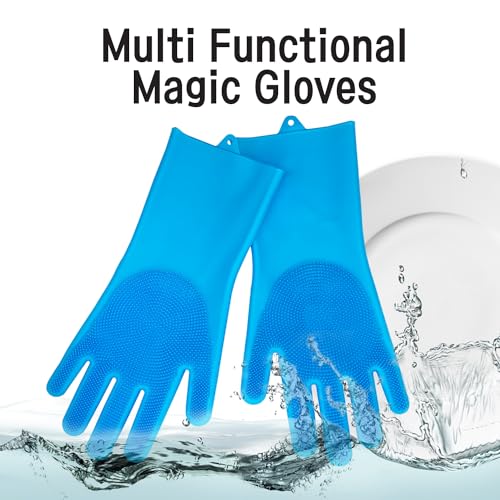 Silicone Magic Gloves : Ultimate Cleaning Gloves for Dishwashing, Kitchen, Pet, and Car - color: Blue
