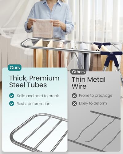 SONGMICS Clothes Drying Rack, Foldable Metal Airer, 17 x 51.2 x 39 Inches - color: Blue, size: 51.2"W x 39"/44.9"H