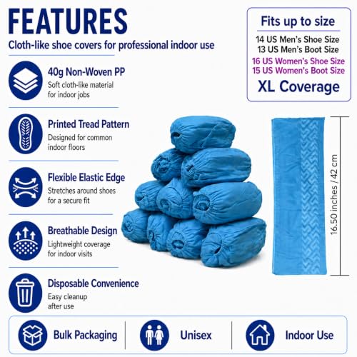 Innovative Haus Blue Disposable Shoe Covers, Non Slip Booties, 50 Pack, XL - size: Extra Large (50 Packs)