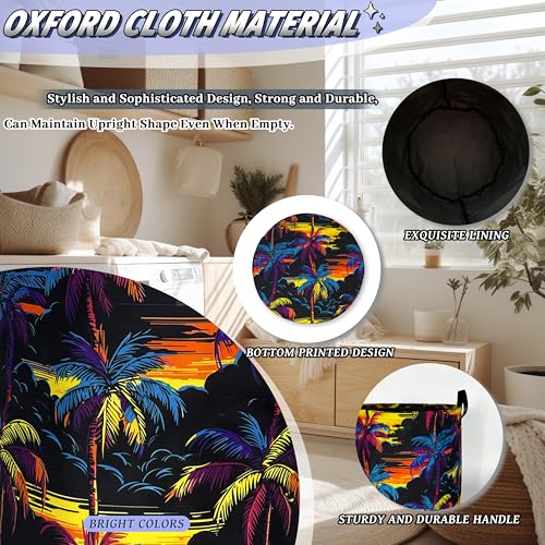 Palm Trees Laundry Basket Oxford Cloth Foldable Hamper 18.9x16.5 Inch - color: Colorful Palm Tree Hawaii Pattern