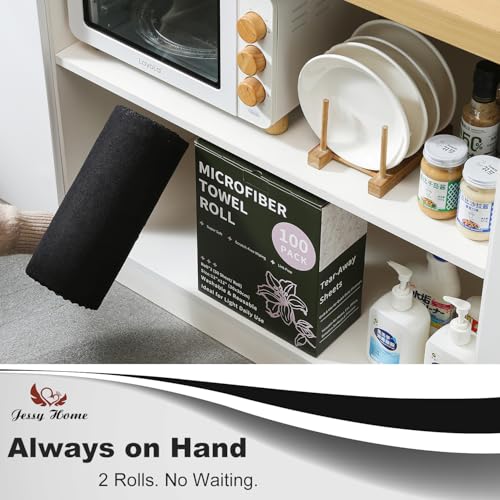 Jessy Home 2 Roll Reusable Paper Towels,100 Sheets Tear Away Microfiber Cleaning Cloth, Lint Free Cleaning Rags for Kitchen, Dishcloth,Household Cleaning Supplies - color: Black