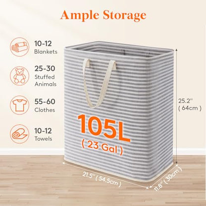 Lifewit 105L Large Collapsible Laundry Basket with Extended Handles, Grey - color: Grey, size: 105L