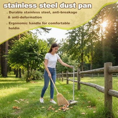 35in Heavy Duty Stainless Steel Standing Dust pan with Handle, Long Handle Metal Dustpans, Stand Up Large Dustpan for Farm, Office, Garage, Outdoor Yard, Commercial & Household Use