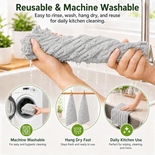 kimteny Microfiber Dish Cloths for Washing Dishes 24 Pack, Light Grey - color: Light Grey, size: 12 x 12 - 24 Pack
