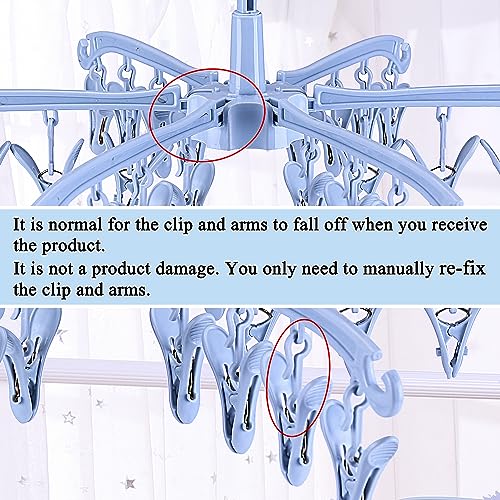 Clothes Sock Drying Hanger with 24 Clips,Foldable Hanging Rack - color: Blue