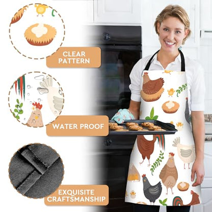 Adjustable Baking Aprons for Women - Cooking Aprons for Women with Pockets, Perfect for Baking Cooking Gradening - color: Chicken White