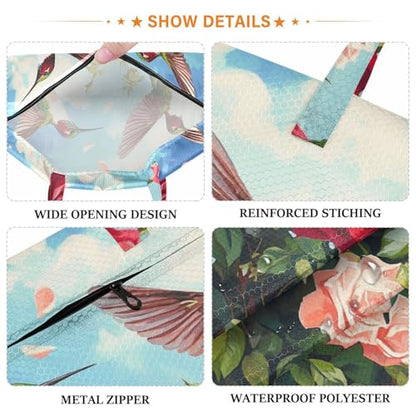 Travel Laundry Bags 2 PC Wet Dry Bag with Handle Dirty Clothes Organizer for Swimsuits Beach Camping Waterproof Washable Cartoon July 4th Red Roses and Hummingbirds - color: Cartoon July 4th Red Roses and Hummingbirds