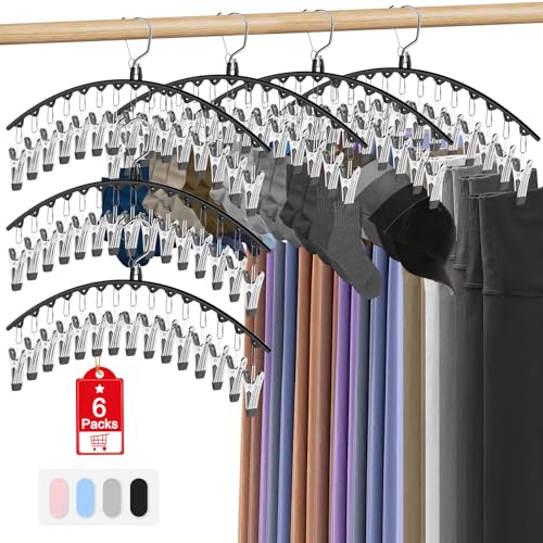 Upgrade 6 Pcs Skirt Pants Hangers with Clips, Metal Legging Organizer Black - color: Black, size: 6 Pack