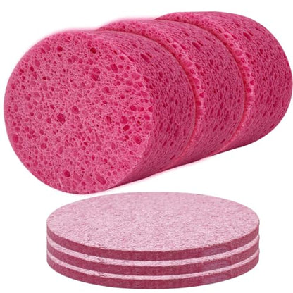 3-Pack Large Sponge, Kitchen Sponges, Handy Sponges, Cellulose Sponges, Dish Washing Sponge, Natural Sponge, Car Washing Sponge, Eco Friendly Sponge (Round, 4" X 4" X 2"), Pink - color: B-pink