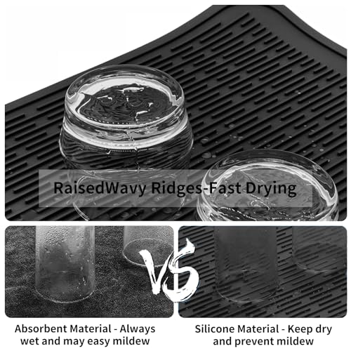 ZLR Oversized Silicone Dish Drying Mat for Kitchen, 16"x18", Black - color: Black, size: 18" x 16"