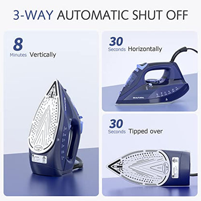 BEAUTURAL Steam Iron for Clothes with Ceramic-Coated Soleplate, 1500 Watts