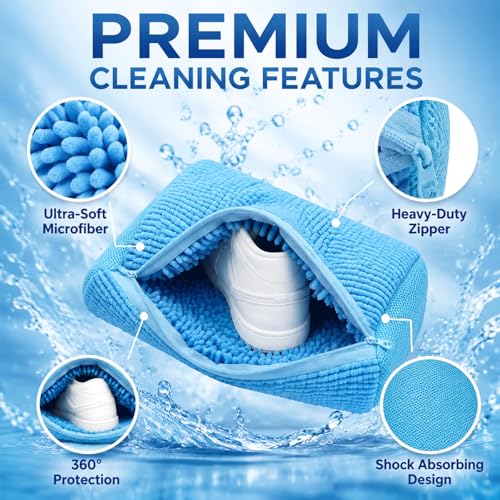 Shoe Washing Machine Bag, 2 PCS Reusable Shoe Cleaning Bag for Washer & Dryer, 360° Mesh Washing Machine Shoe Bag with Zipper Protection, Durable Sneaker Laundry Bag for Tennis Shoes & More (Blue)