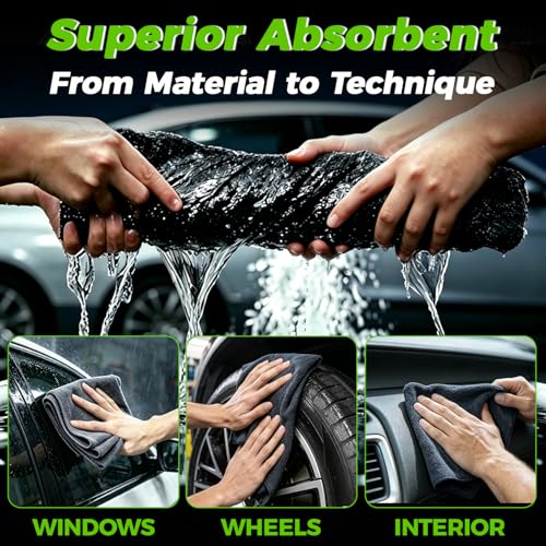 3-Piece Car Wash Kit: 2 Scratch-Free Chenille Microfiber Wash Mitts + 1 Large 400GSM Drying Towel, Lint-Free Auto Cleaning Set for Cars Trucks SUVs RVs