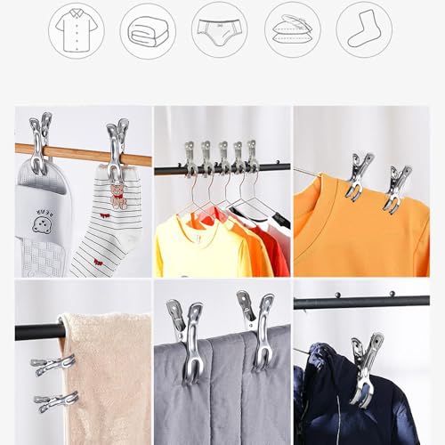 Outdoor Duty Clothespins 6 Pack Large Stainless Steel Quilt Clips,Beach Towel Clips,Curtain Clamps