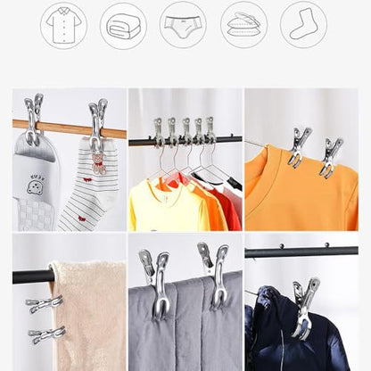 Outdoor Duty Clothespins 6 Pack Large Stainless Steel Quilt Clips,Beach Towel Clips,Curtain Clamps